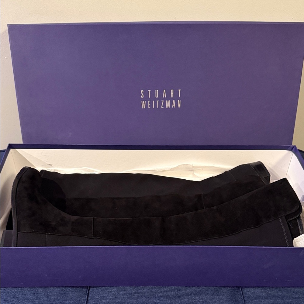 Stuart Weitzman Black Over-the-Knee Stretch Suede Boots – Size 8.5